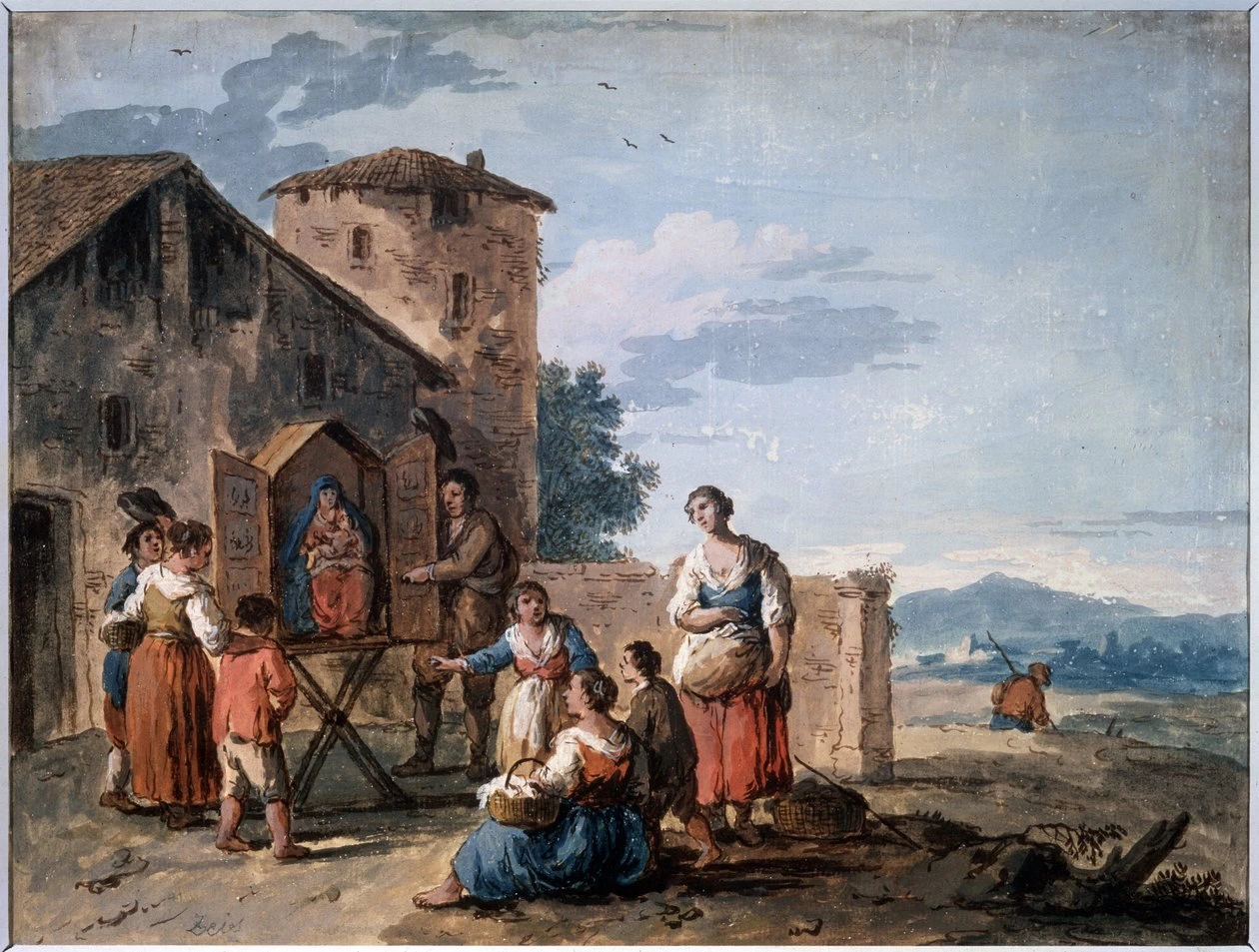 Un gruppo di contadini davanti a un altare con una statua della Madonna - Museo Pushkin, Mosca